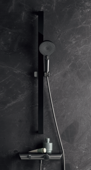 HSK Shower-Set Komplett-Set 1.30 AquaXPro Gunmetall gebürstet mit Echtglasablage (ESG), Schwarz