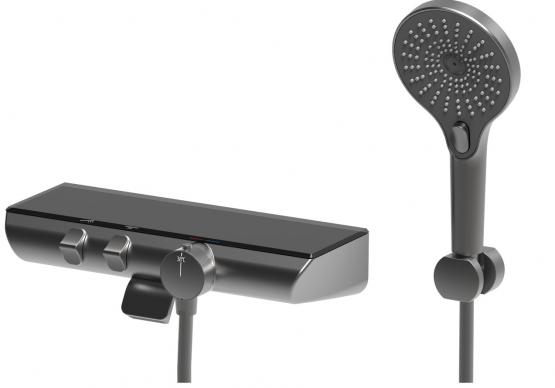 HSK Shower-Set Komplett-Set 1.45 AquaXPro Gunmetall gebürstet mit Echtglasablage (ESG), Schwarz