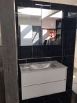Mobiltesino Badinterieur Ceramica Bianco - Waschtisch + Unterschrank + Spiegelschrank mit LED Beleuchtung 
